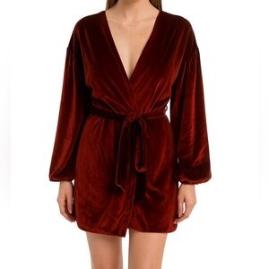 Velvet Puff Sleeve Dress -Front Tie Detail  Color: Wine NEW Sz: XS